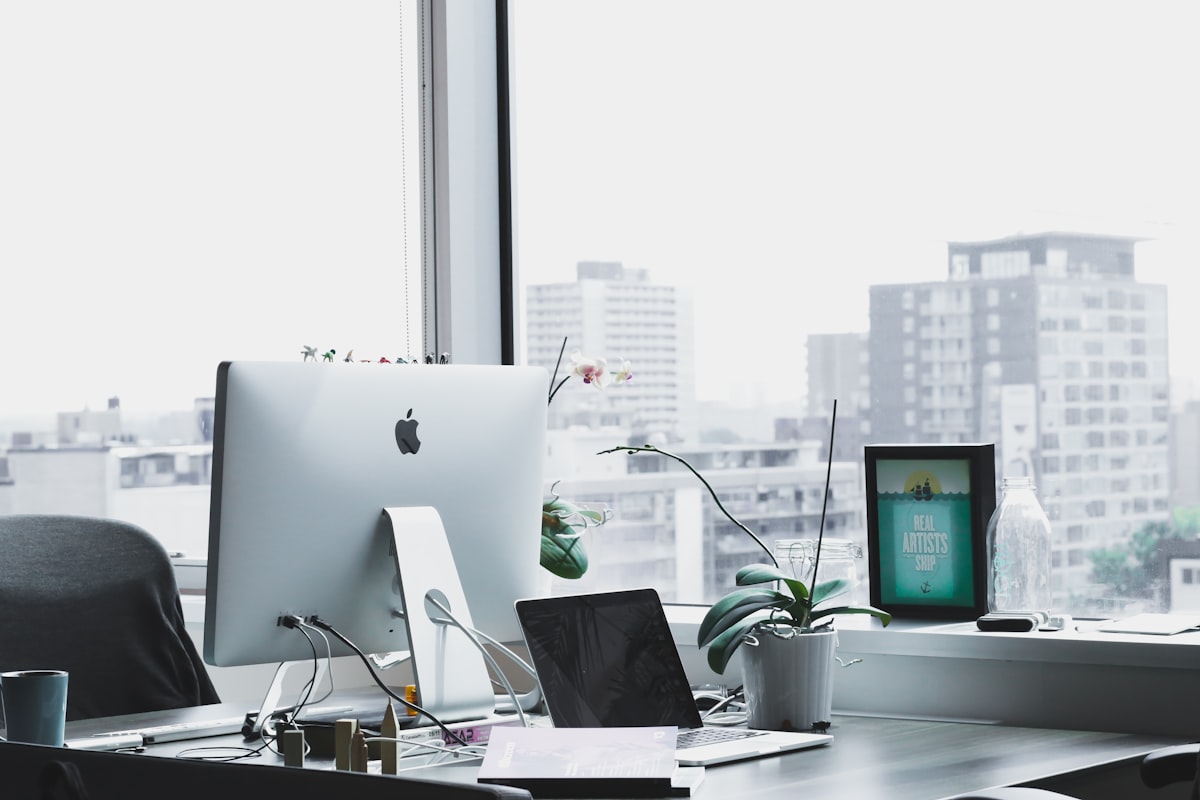 Modern professional workspace with collaborative dashboard